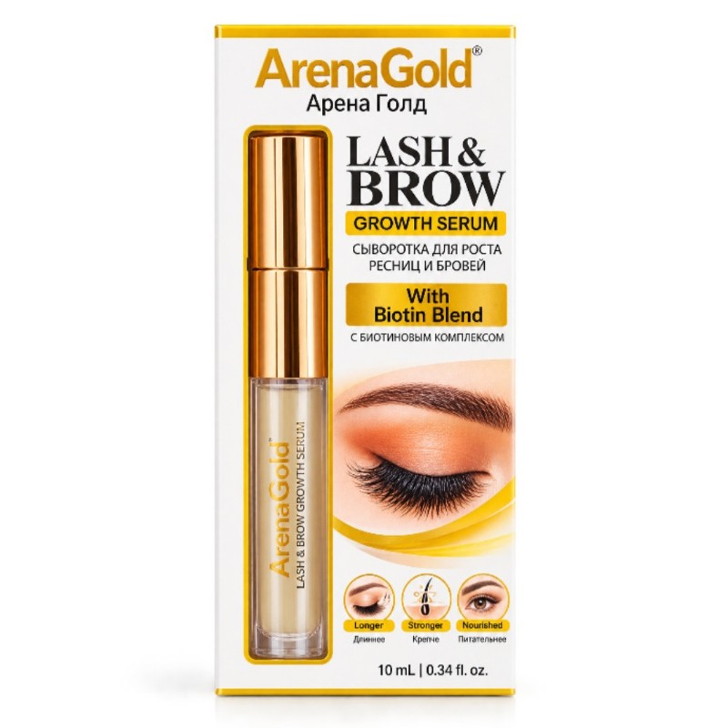 Arena Gold Lash & Brow Growth Serum – Kirpik və Qaş Uzadan Serum, Biotin Kompleksi ilə